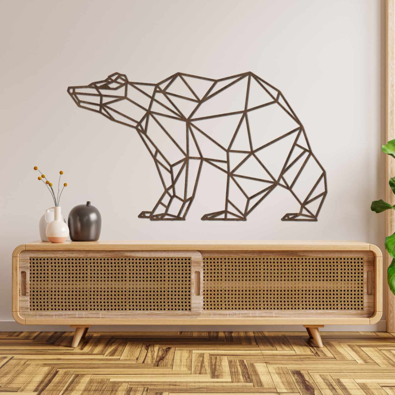 Decorațiune murală de design cu ursuleți din lemn pentru interioare moderne și scandinave.