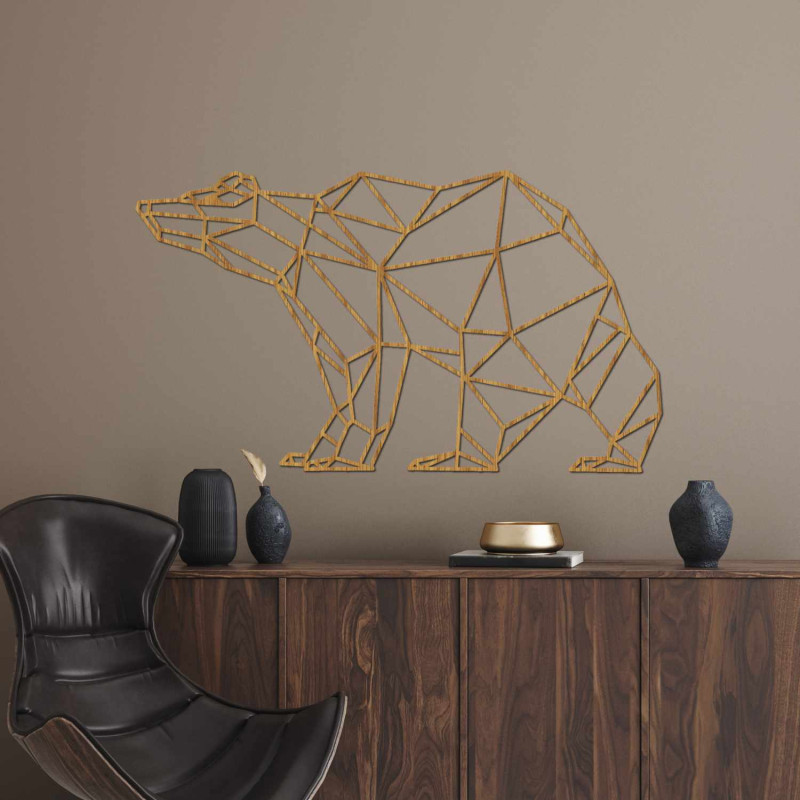 Decorațiune murală de design cu ursuleți din lemn pentru interioare moderne și scandinave.