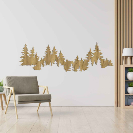 Decor de perete pădure din lemn, panoramă de copaci, interior modern
