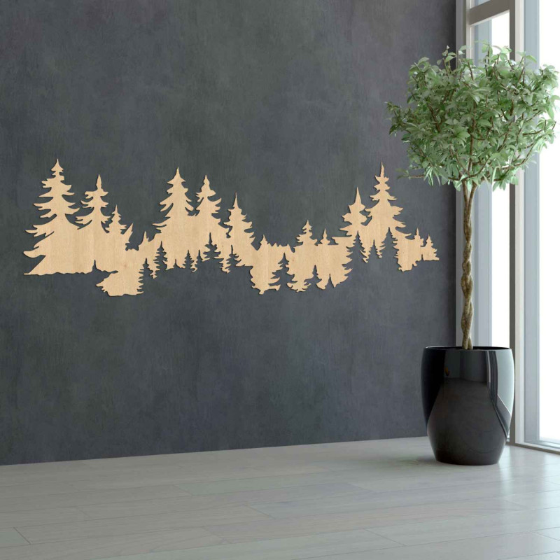 Decor de perete pădure din lemn, panoramă de copaci, interior modern