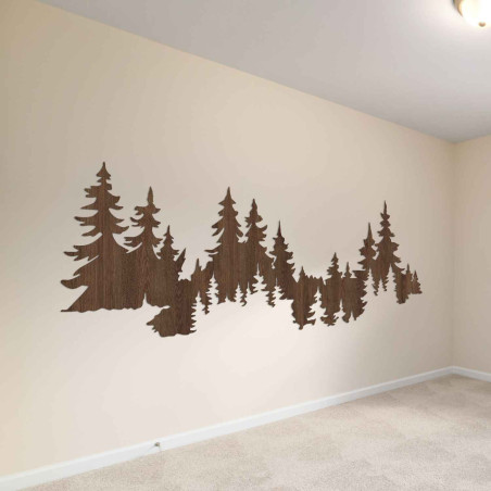 Decor de perete pădure din lemn, panoramă de copaci, interior modern