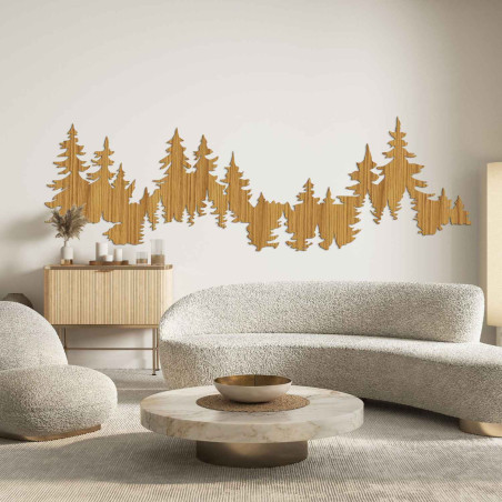 Decor de perete pădure din lemn, panoramă de copaci, interior modern