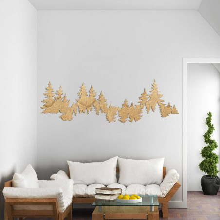 Decorațiune murală din lemn cu pădure, culoare chihlimbar, pentru sufragerie