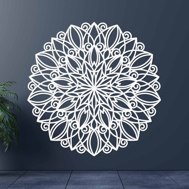 Mandala din lemn sculptată cu laser pentru perete, în decor Gold Oak