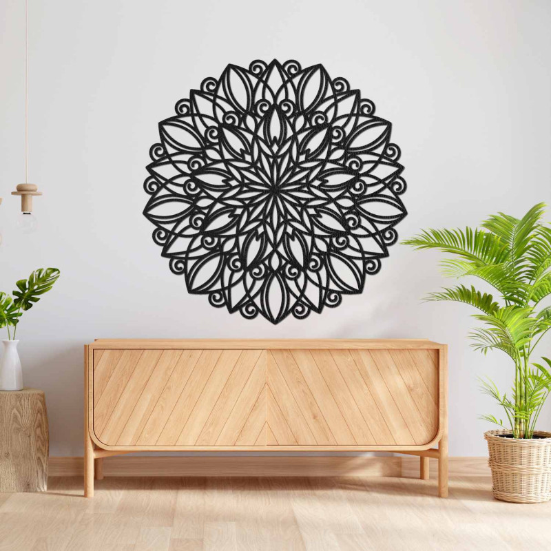 Mandala luxoasă de perete din lemn cu un model floral sculptat cu precizie