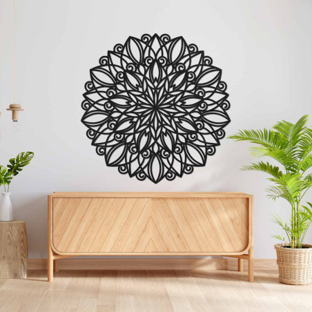 Mandala luxoasă de perete din lemn cu un model floral sculptat cu precizie
