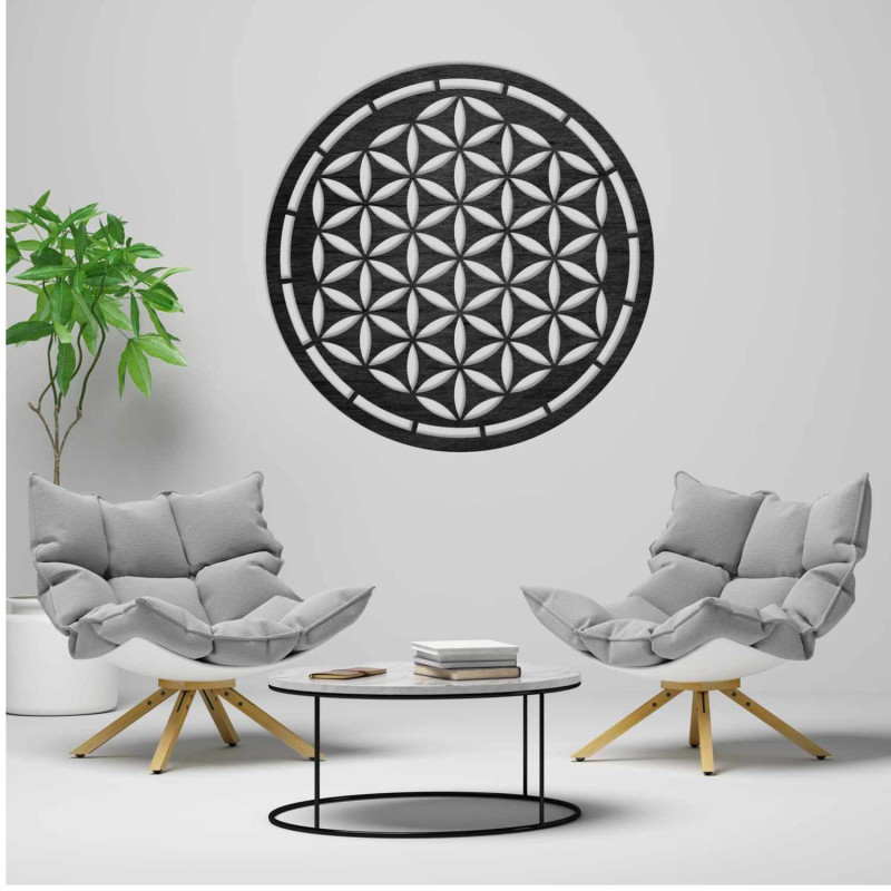 Decorațiune de perete Floarea Vieții din lemn sculptată cu laser precis