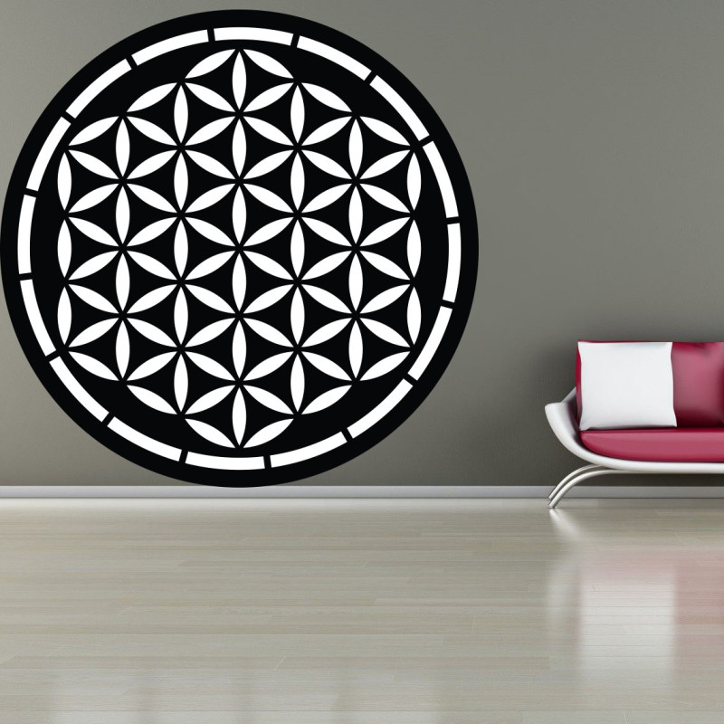 Mandala rotundă din lemn Floarea Vieții ca decor elegant pentru sufragerie
