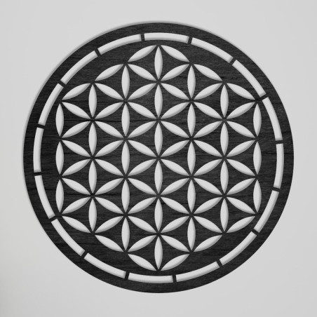 Mandala rotundă din lemn Floarea Vieții ca decor elegant pentru sufragerie