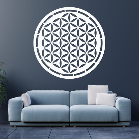 Mandala rotundă din lemn Floarea Vieții ca decor elegant pentru sufragerie
