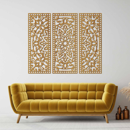 Mandala decorativă din lemn, model în trei părți, ornament