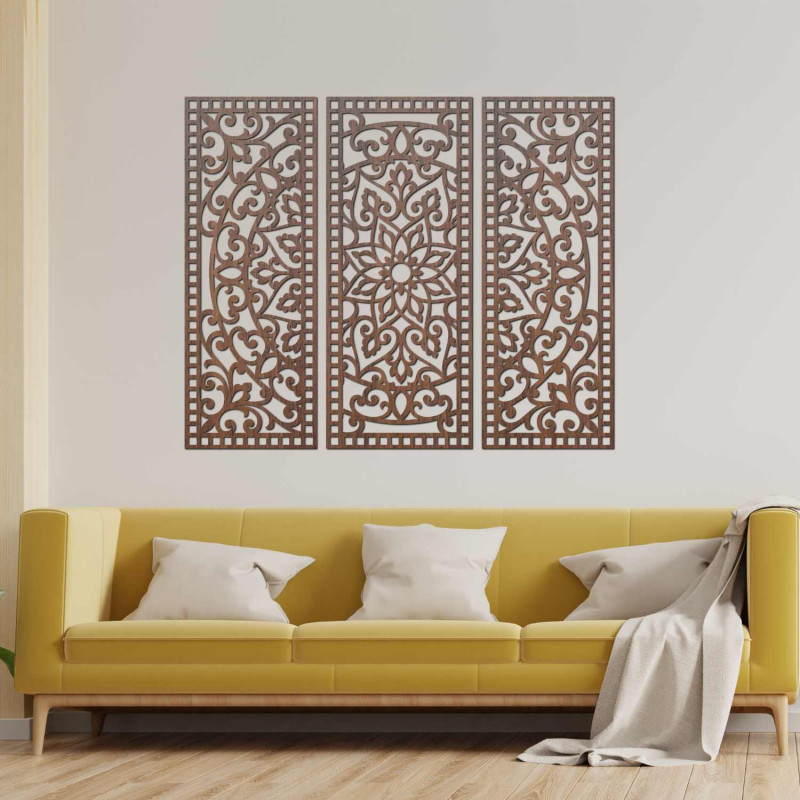 Mandala decorativă din lemn, model în trei părți, ornament