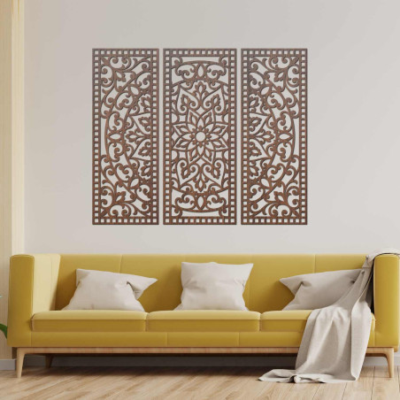 Mandala decorativă din lemn, model în trei părți, ornament