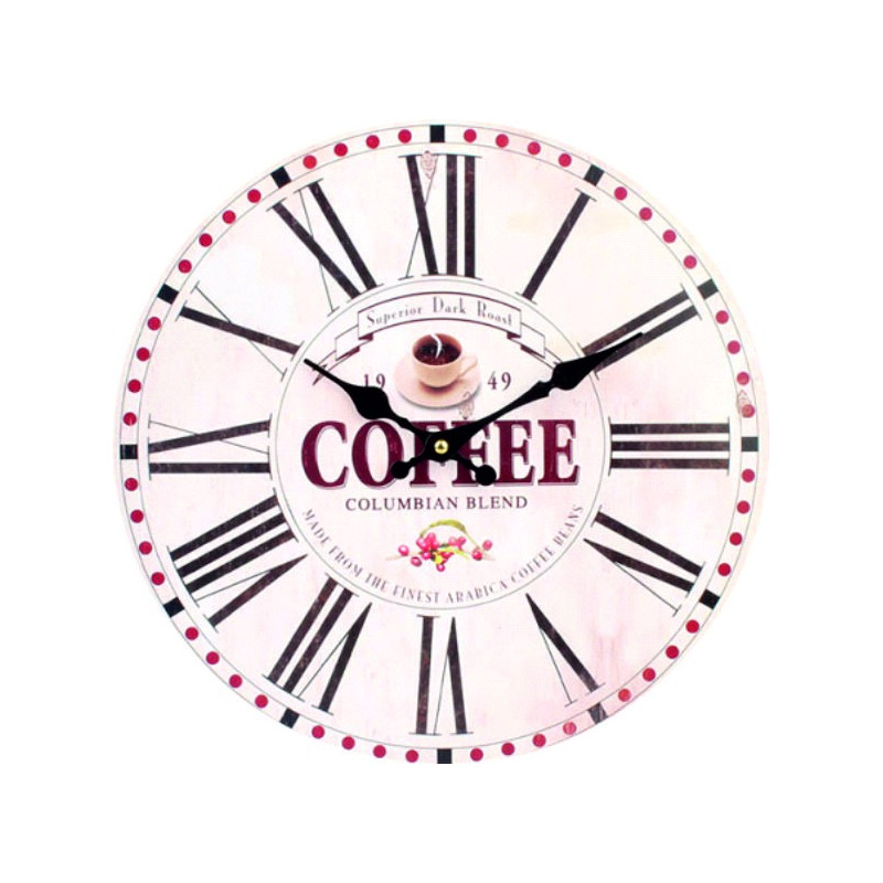 Ceas de perete din lemn, cafea timpurie, MDF. Diametru 34 cm.