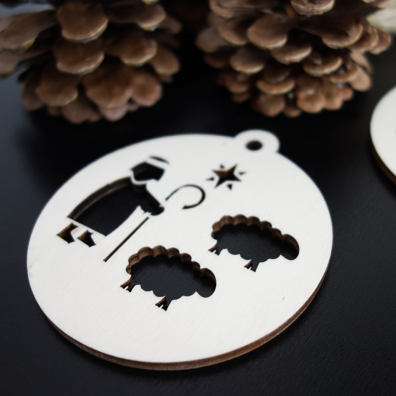 Ornament de Crăciun din lemn - Păstor, dimensiune: 79x90 mm