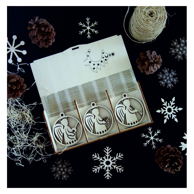 Vintage Ornamente de Crăciun din lemn, Setul conține 18 bucăți