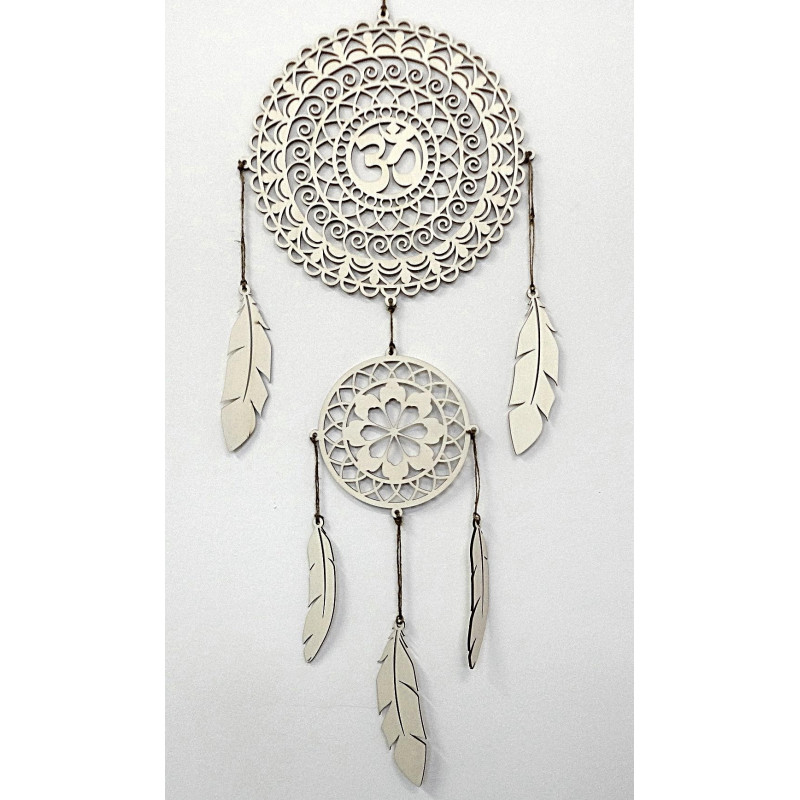 Captor de vise spirituale OM, decor de perete din lemn, pene din placaj de plop, stil boho.