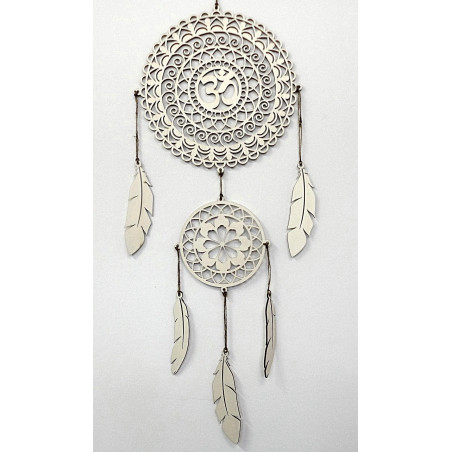 Captor de vise spirituale OM, decor de perete din lemn, pene din placaj de plop, stil boho.