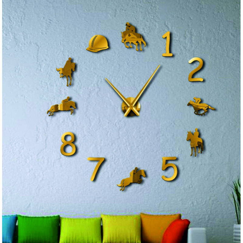 Ceas de perete mare Rodeo Horse Rider Riding Clock 3D DIY Cowboys