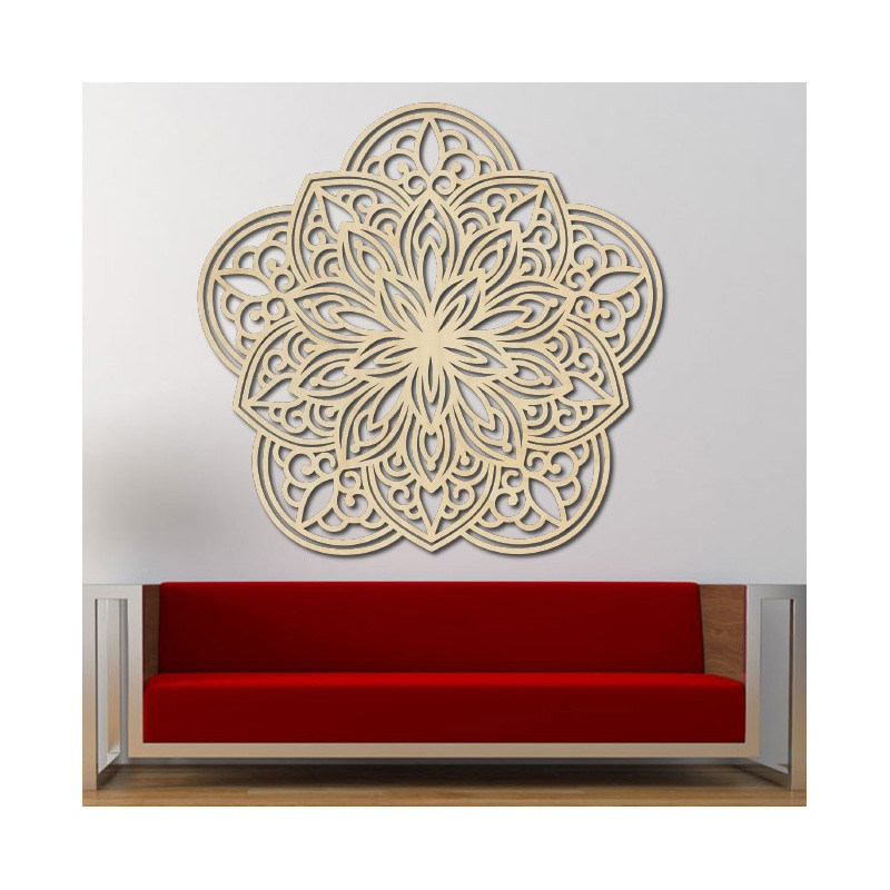 Floare sculptate mandala imagine din lemn pe perete de placaj