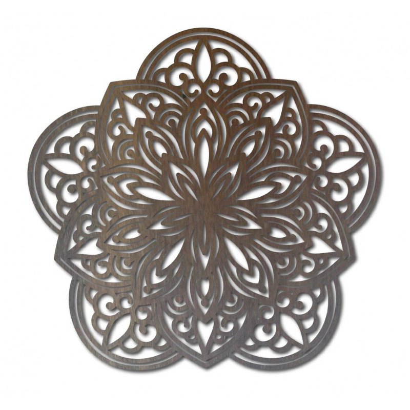 Imagine de perete din placaj de lemn cu mandala sculptată în flori