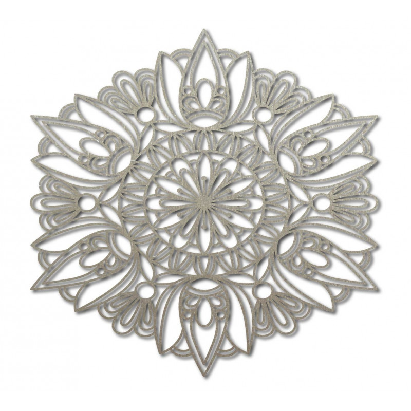 Mandala sculptată în lemn pictată pe placaj cu trandafir de perete