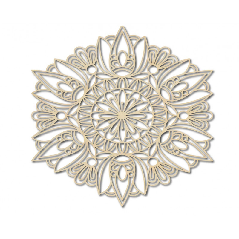 Mandala sculptată în lemn pictată pe placaj cu trandafir de perete