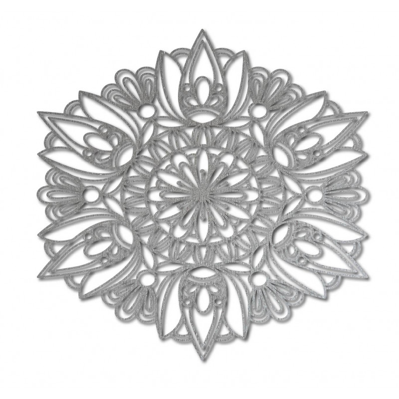 Mandala sculptată în lemn pictată pe placaj cu trandafir de perete