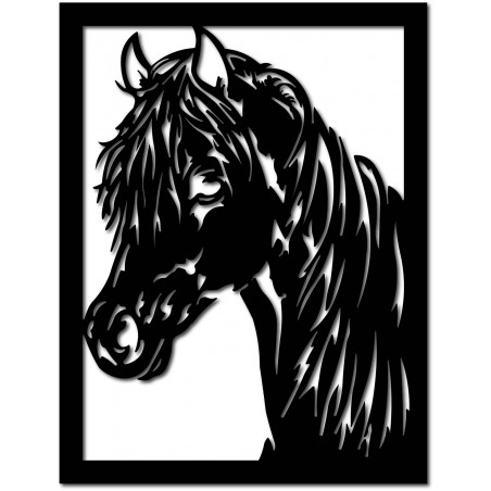 Pictură murală din placaj de lemn sculptat, cap de cal