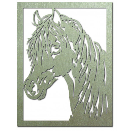 Pictură murală din placaj de lemn sculptat, cap de cal